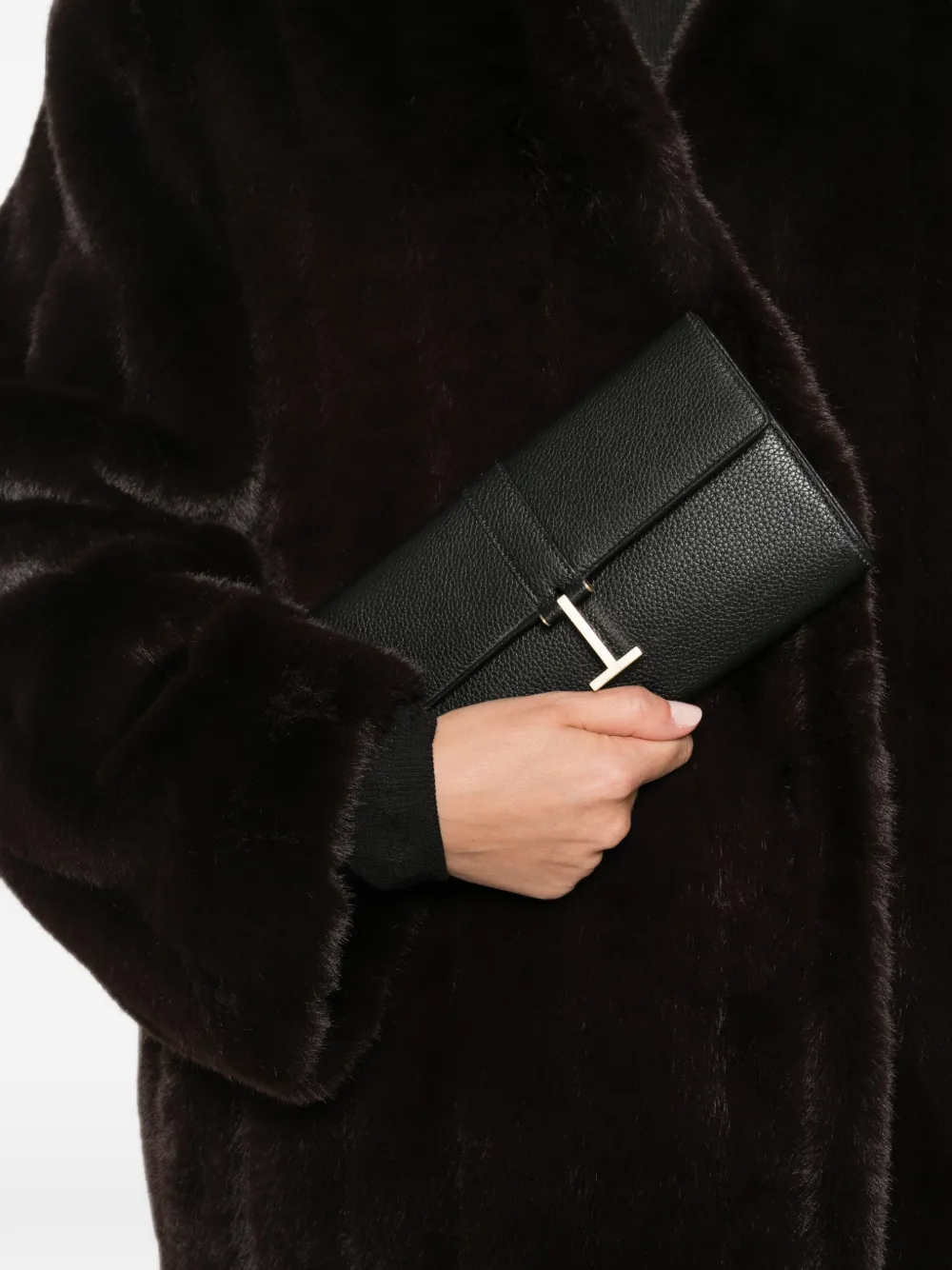 TOM FORD T-gesp portemonnee van bewerkt leer Zwart