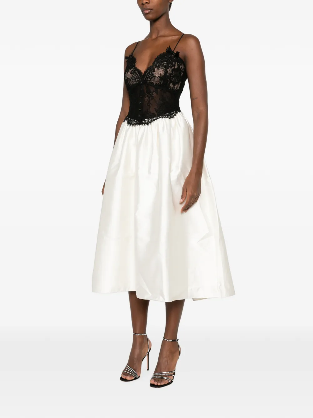 Self-Portrait Flared midi-jurk met kanten lijfje Beige