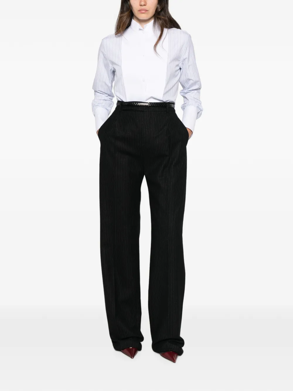 TOM FORD Blouse met verticale streep en slabbetje Wit