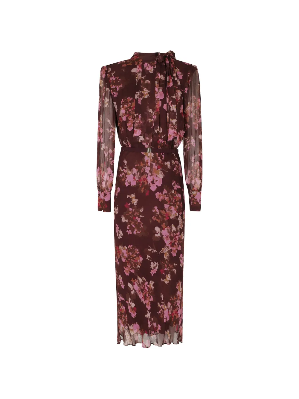 Nissa Floral Printed Viscose Dress In Brown
