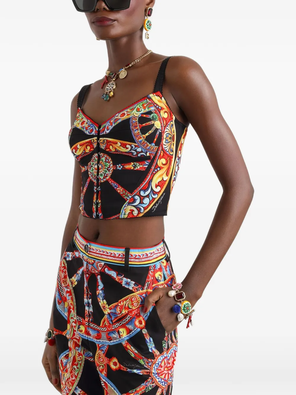 Dolce & Gabbana Carretto-print corset top Zwart