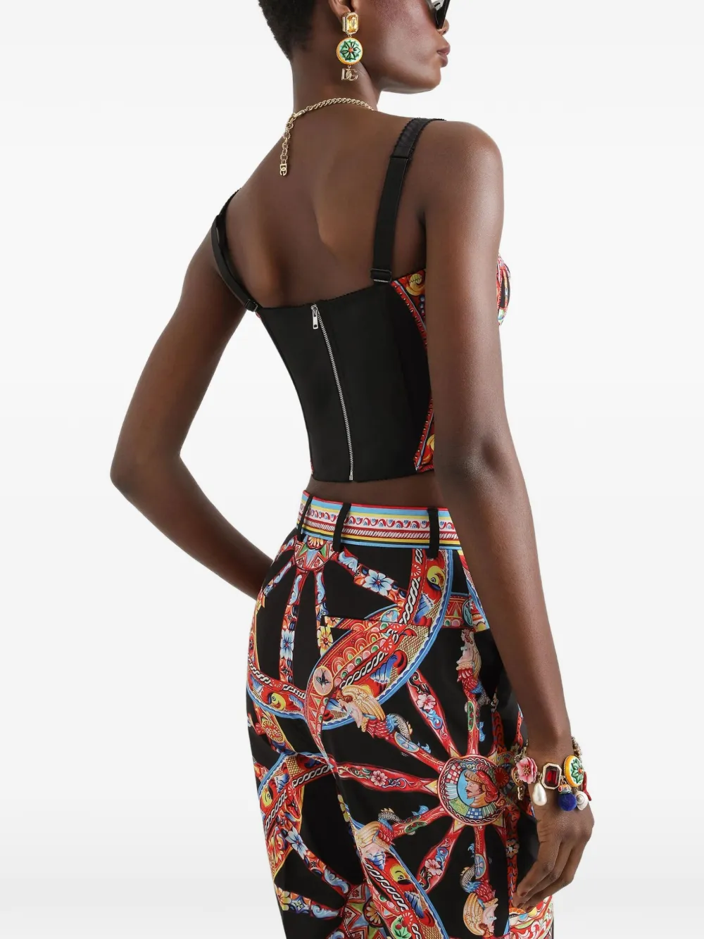 Dolce & Gabbana Carretto-print corset top Zwart
