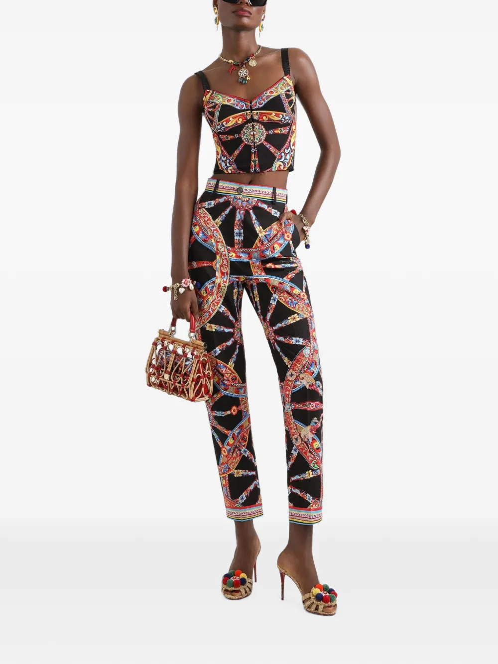 Dolce & Gabbana Carretto-print corset top Zwart