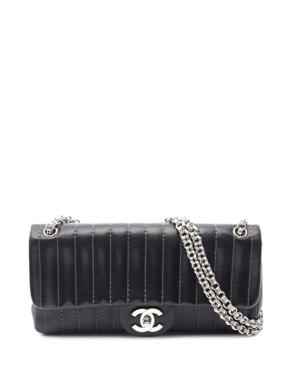 CHANEL Pre-Owned Borsa a tracolla CC Vertical Mademoiselle in pelle di agnello trapuntata con battente 2005-2006 - Nero