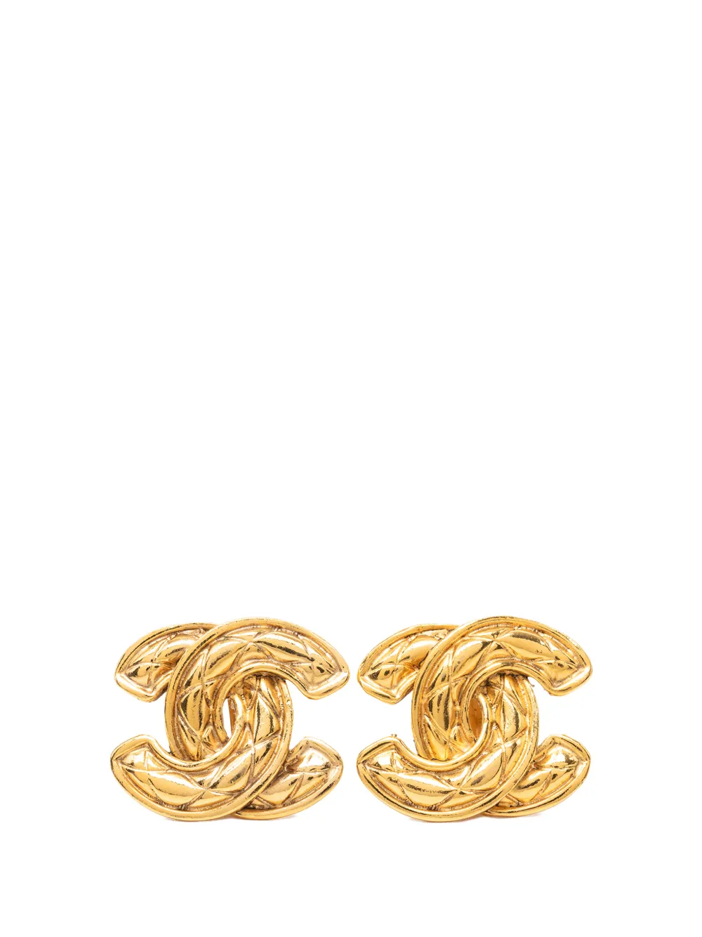 CHANEL Pre-Owned Orecchini a clip CC placcati in oro con design trapuntato 1970-1980