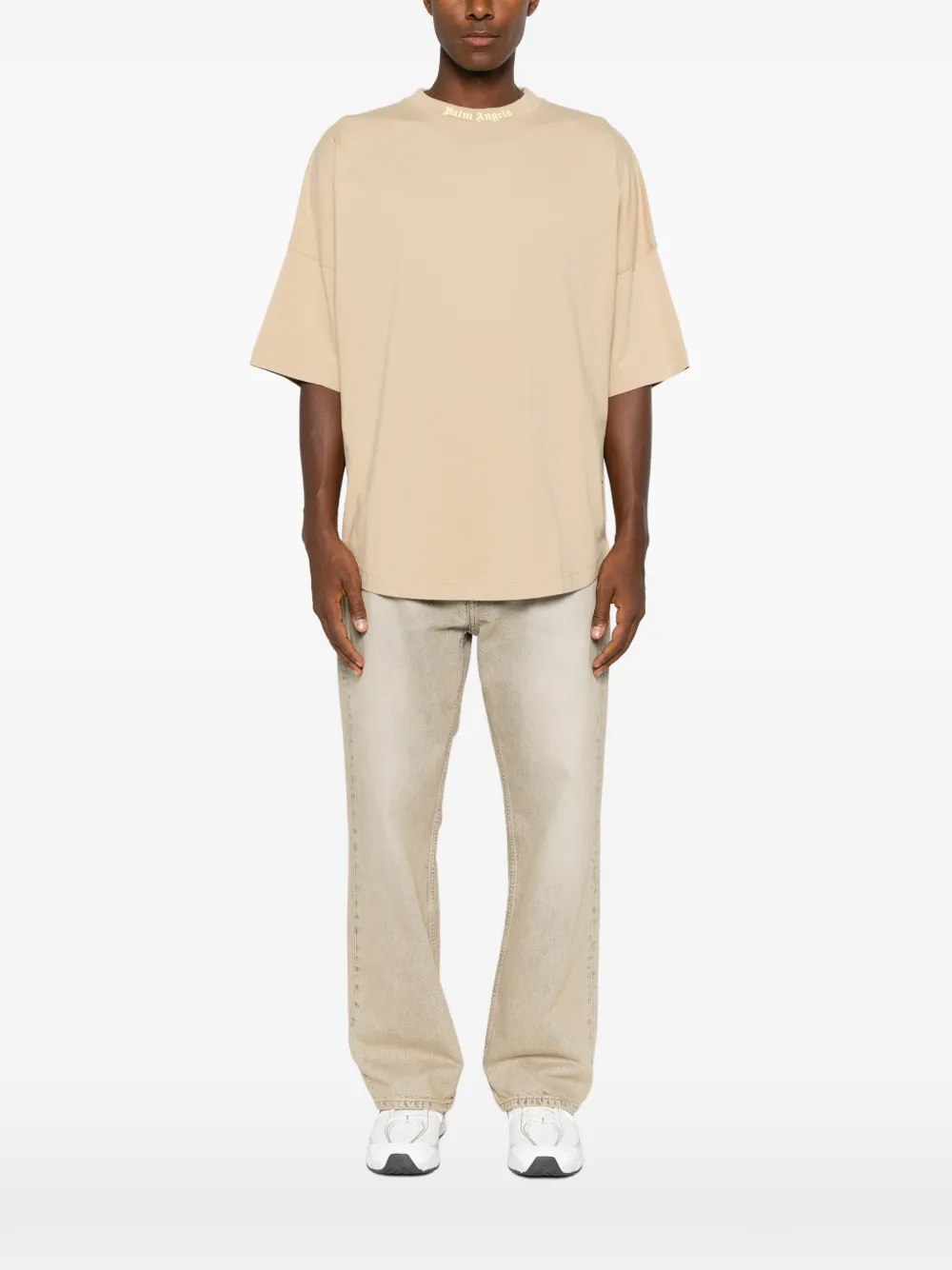 Palm Angels T-shirt met logoprint Beige