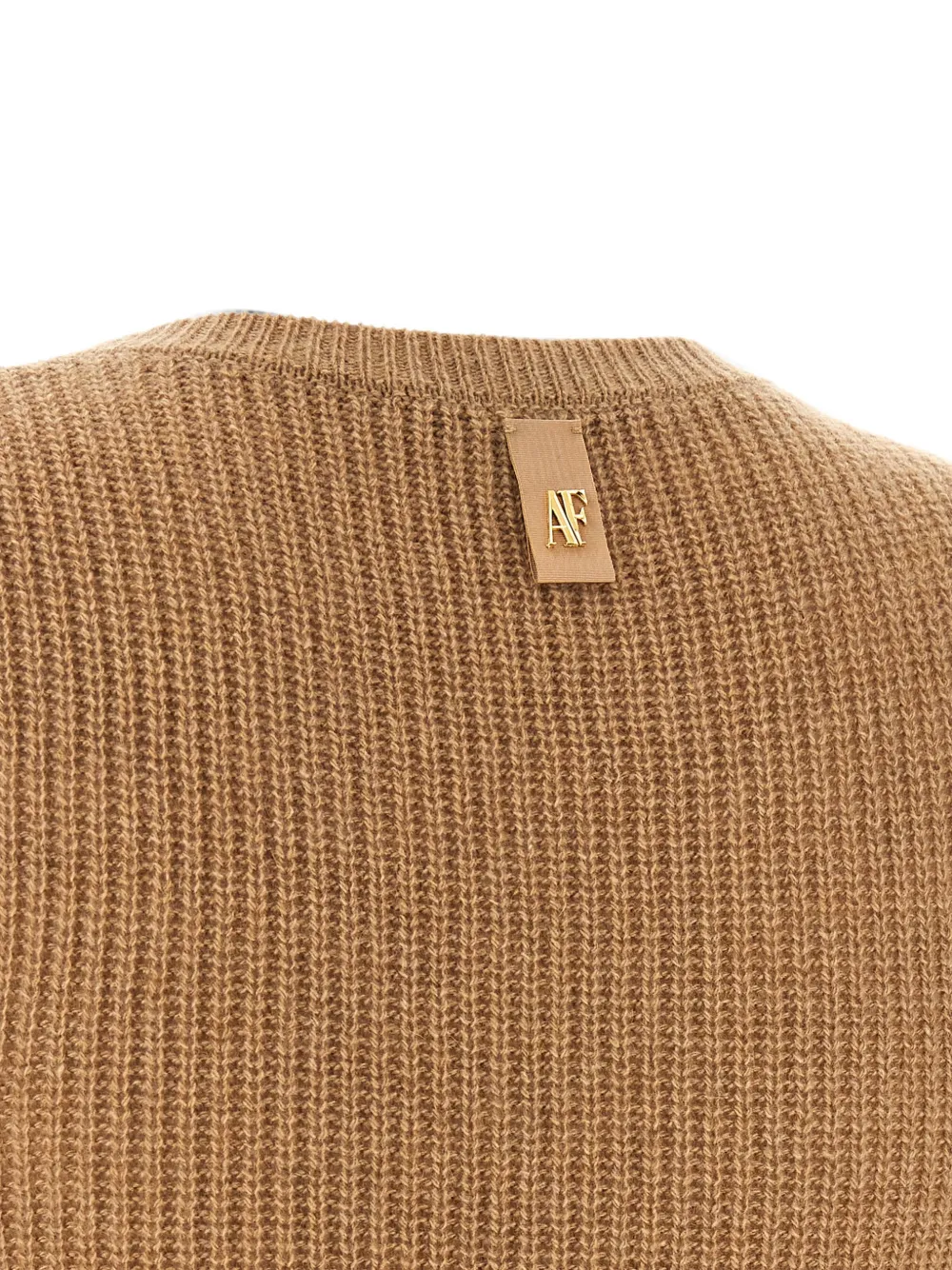 Alberta Ferretti Ribgebreide midi-jurk met kanten zoom Beige