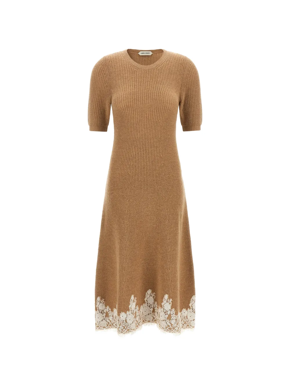 Alberta Ferretti lace-hem ribbed-knit midi dress - Nude