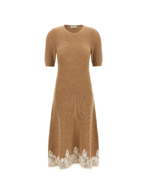 Alberta Ferretti robe mi-longue en maille côtelée à ourlet en dentelle