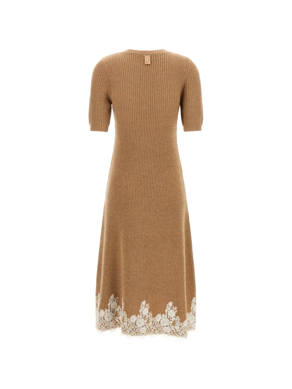 Alberta Ferretti Ribgebreide midi-jurk met kanten zoom Beige