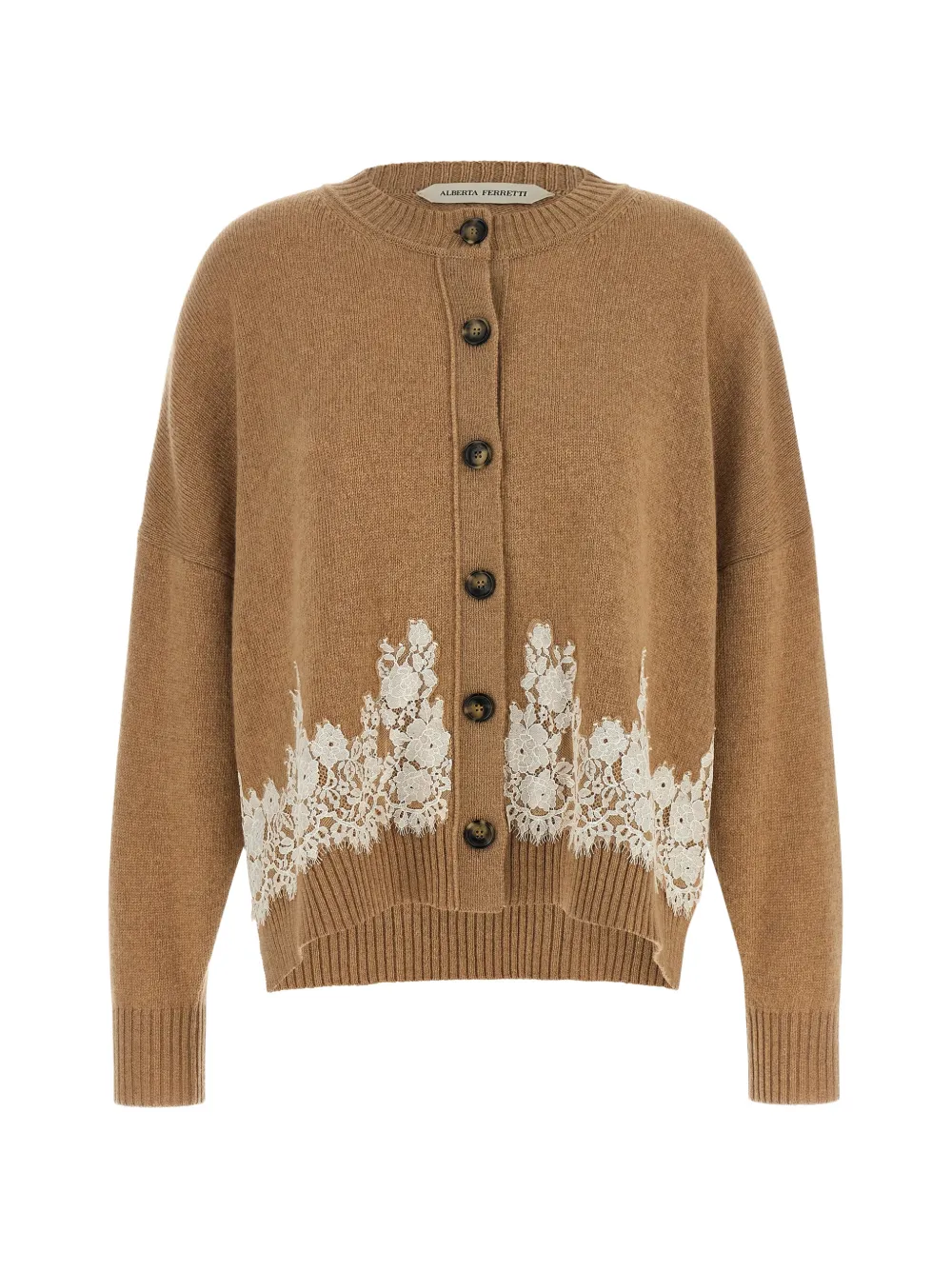 Alberta Ferretti lace-insert cardigan - Braun