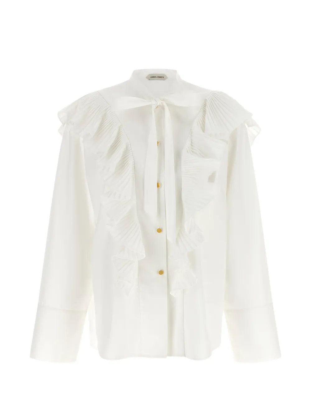 Alberta Ferretti pleated-ruffle pussy-bow shirt - White