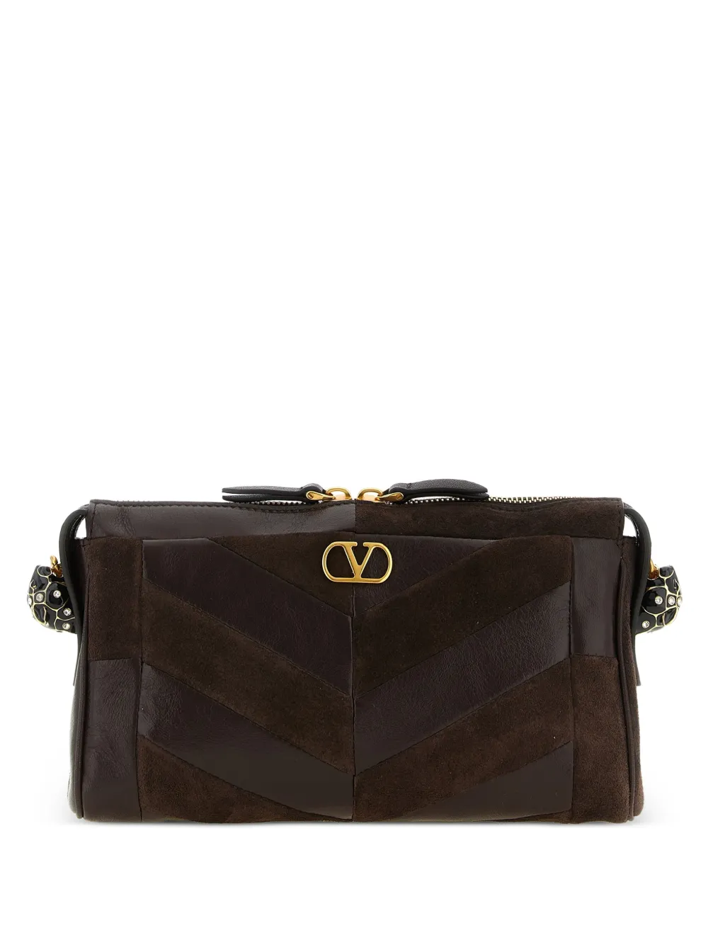 Valentino Garavani small Panthea VLogo Signature chevron-patchwork shoulder bag - Marrone