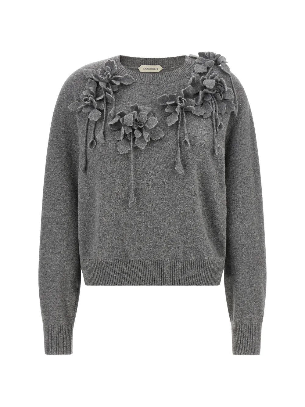 Alberta Ferretti flower-embroidered wool sweater - Grey
