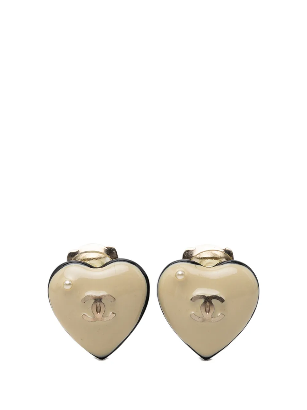 CHANEL Pre-Owned Orecchini a clip CC a cuore con perle sintetiche in resina 2006 - Bianco