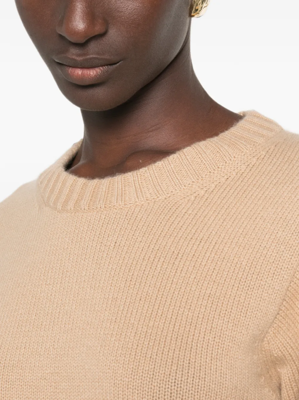 Allude Trui met geribbelde afwerking en lange mouwen Beige