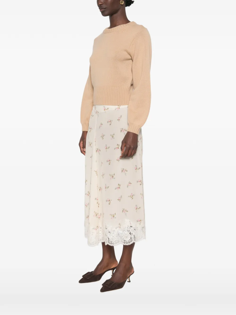 Allude Trui met geribbelde afwerking en lange mouwen Beige