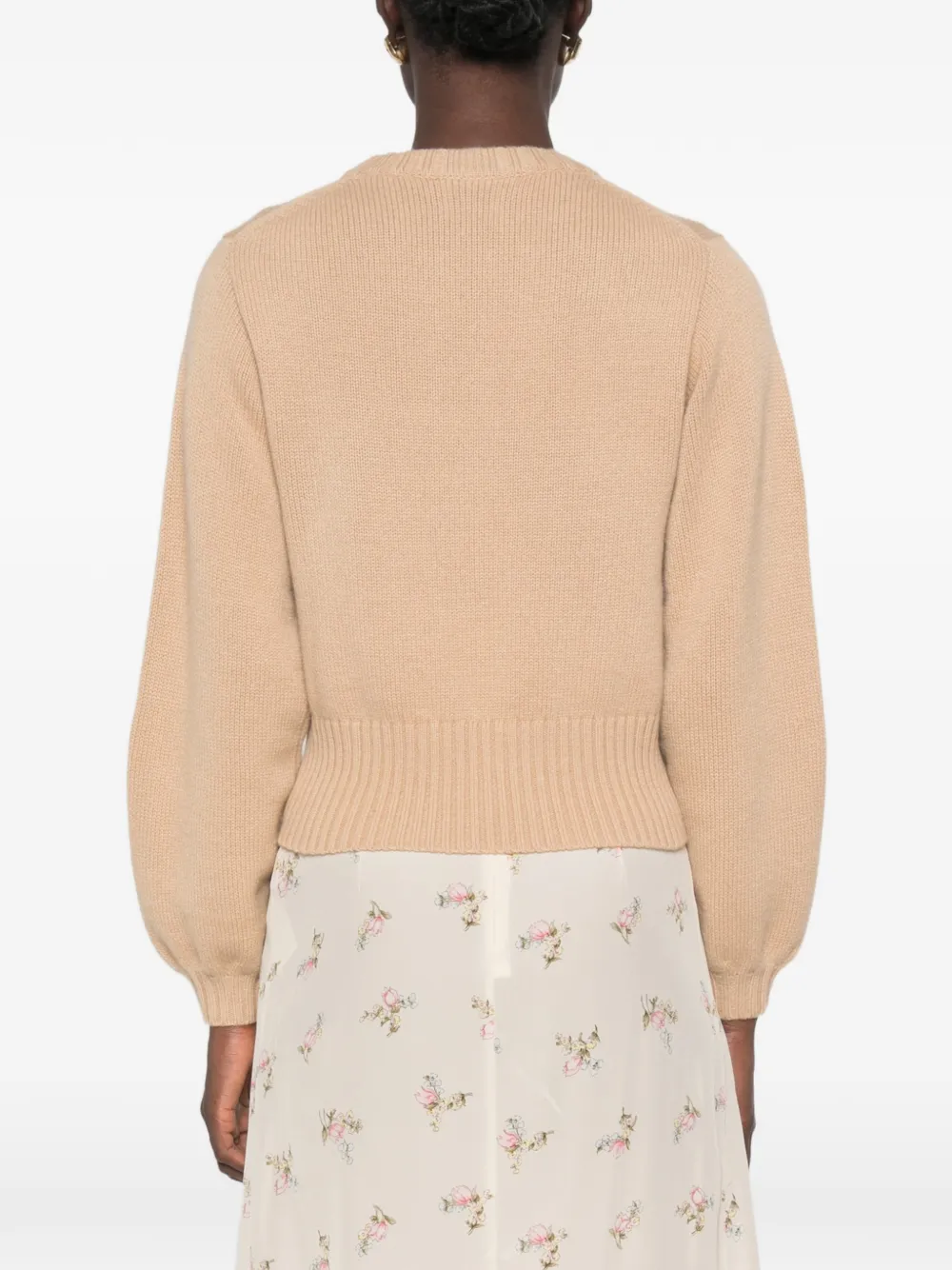 Allude Trui met geribbelde afwerking en lange mouwen Beige
