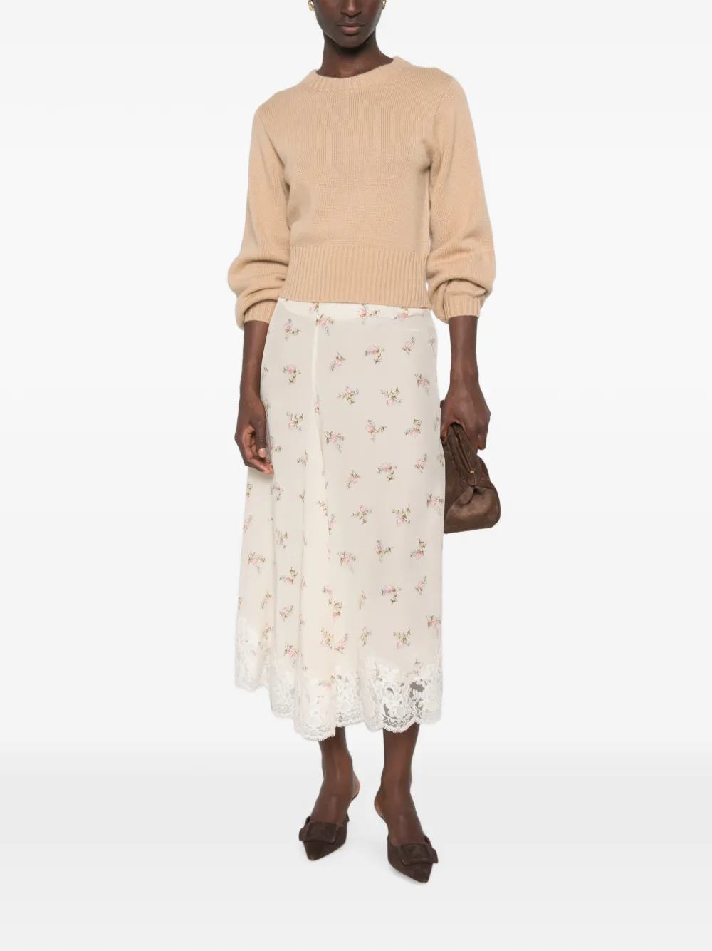 Allude Trui met geribbelde afwerking en lange mouwen Beige