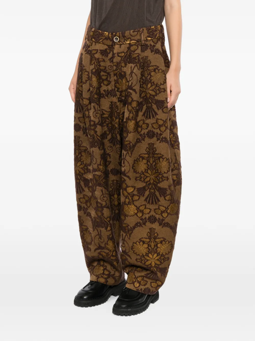 Uma Wang Broek met bloemen jacquard Bruin