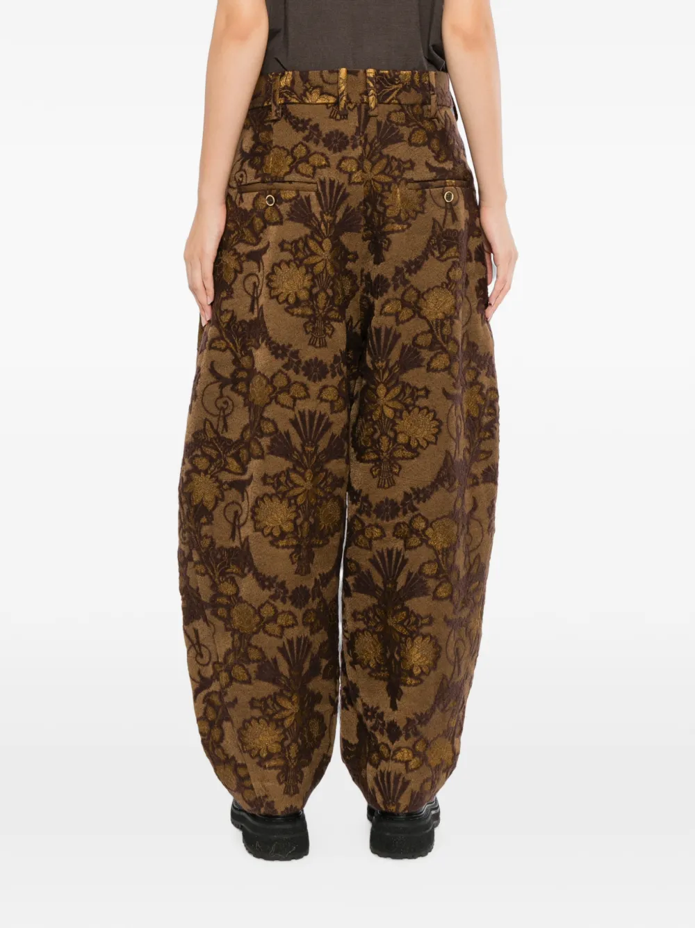 Uma Wang Broek met bloemen jacquard Bruin