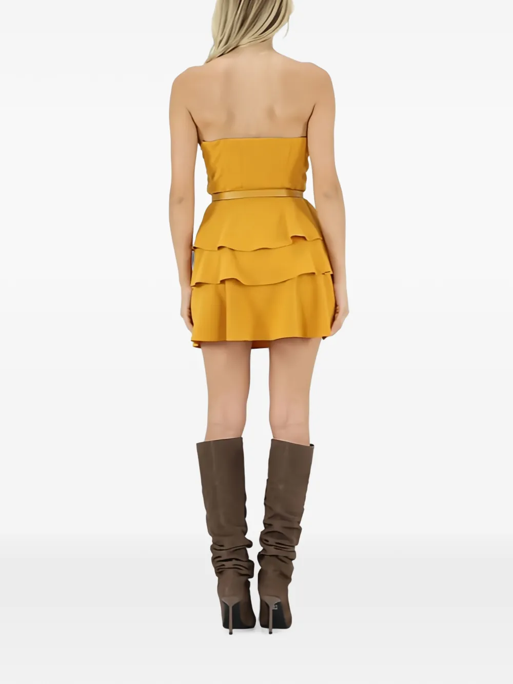 Elisabetta Franchi Gelaagde mini-jurk met ceintuur Geel