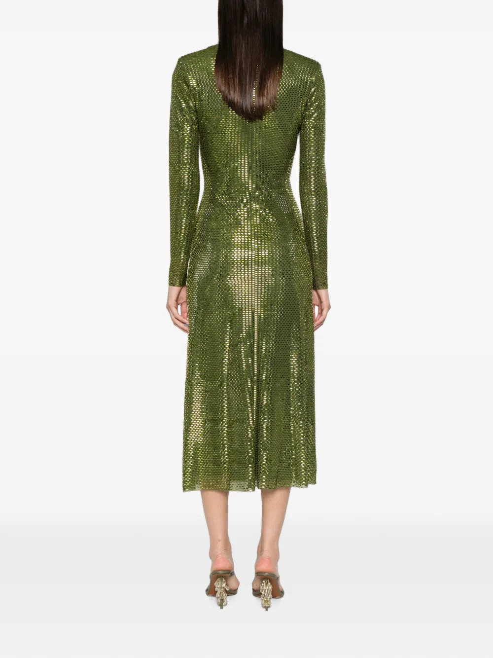 Self-Portrait Mesh midi-wikkeljurk met stras Groen
