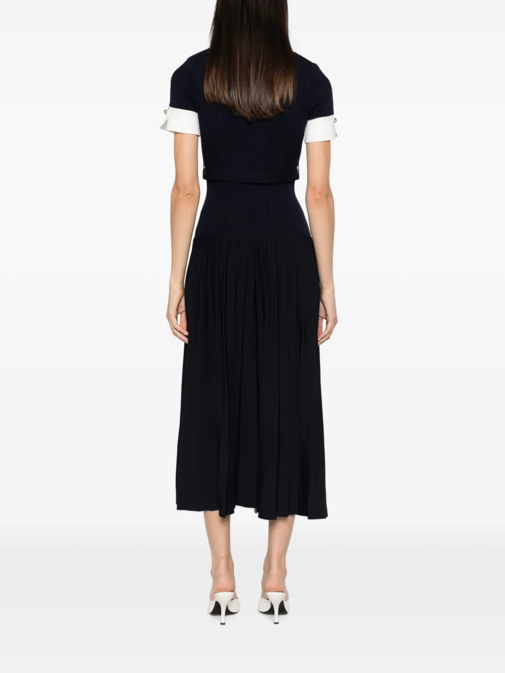 Self-Portrait Gebreide maxi-jurk verfraaid met bloemen en ceintuur Blauw