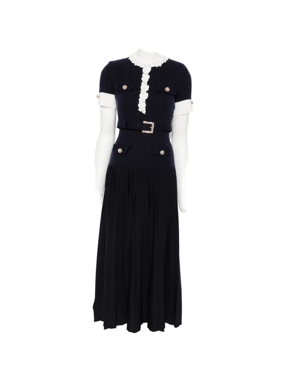 Self-Portrait belted floral-embellished midi dress - Blue