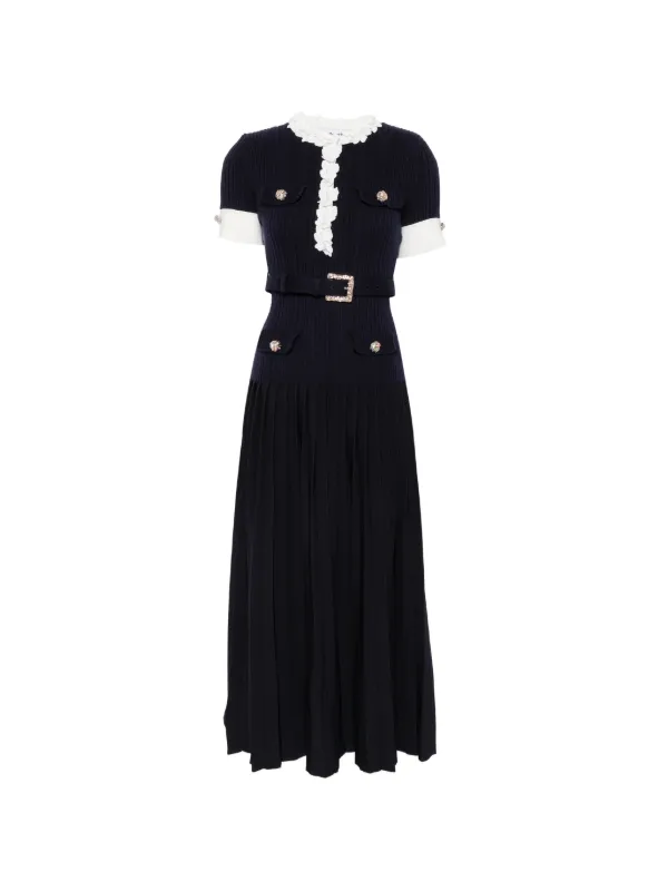 self portrait navy knit dress Self-Portrait Rib Midi | Blue Rib knit