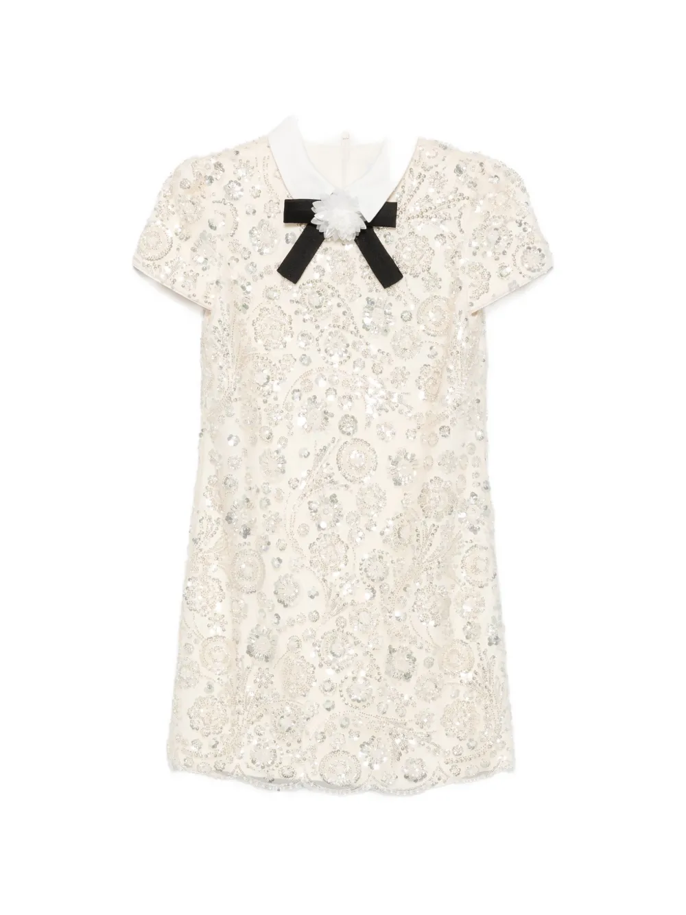 Self-Portrait sequin-embellished bow-detail mini dress - Neutrals