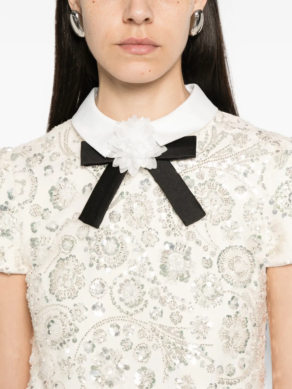 Self-Portrait Jurk verfraaid met pailletten en strik-detail Beige