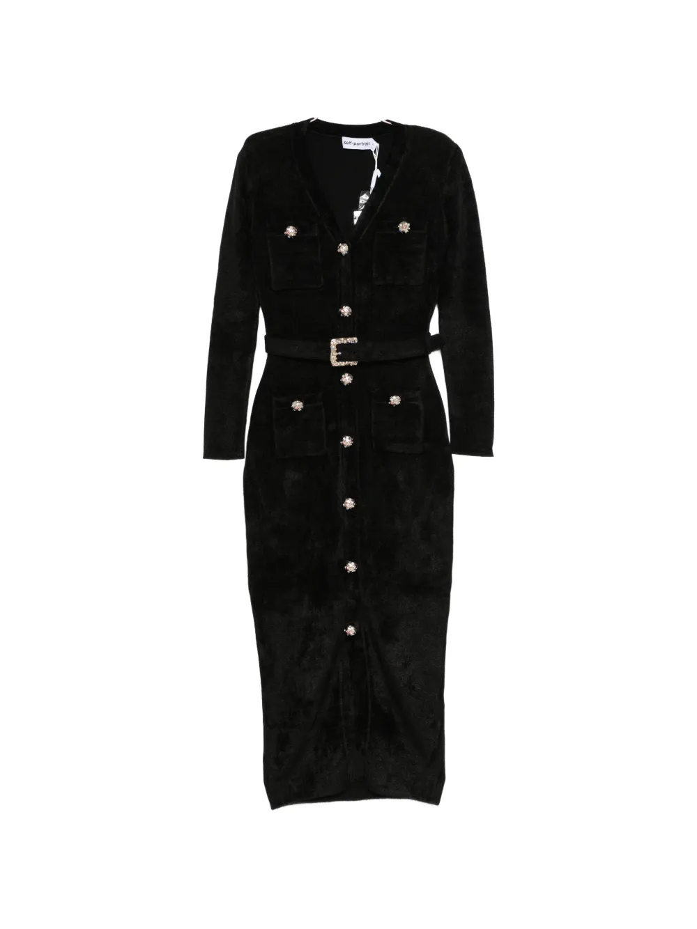 Self-portrait Belted Button-down Midi Dress In Black