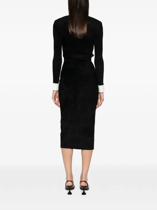 Self-Portrait Black Chenille Knit Midi Dress | Black