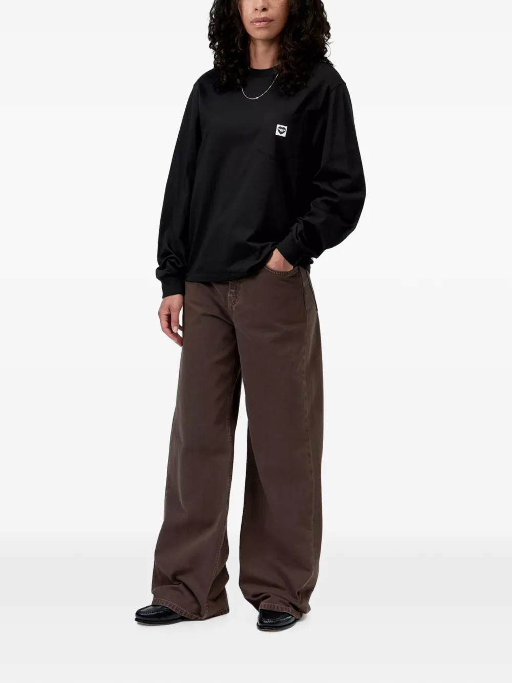 Carhartt WIP Kleine L S Pocket Heart T-shirt Zwart