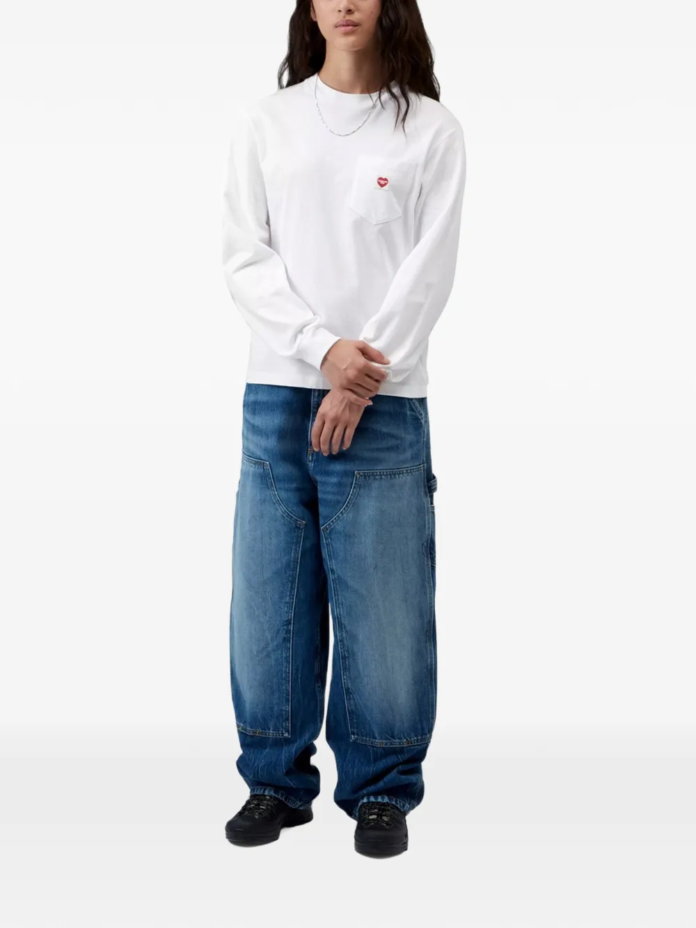 Carhartt WIP Kleine L S Pocket Heart T-shirt Wit