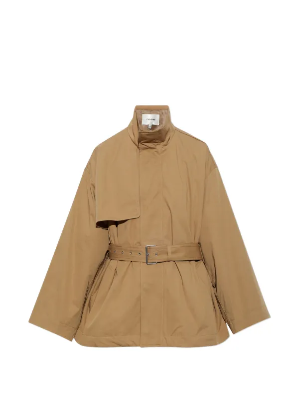 Frame Belted Storm-flap Coat in Brown