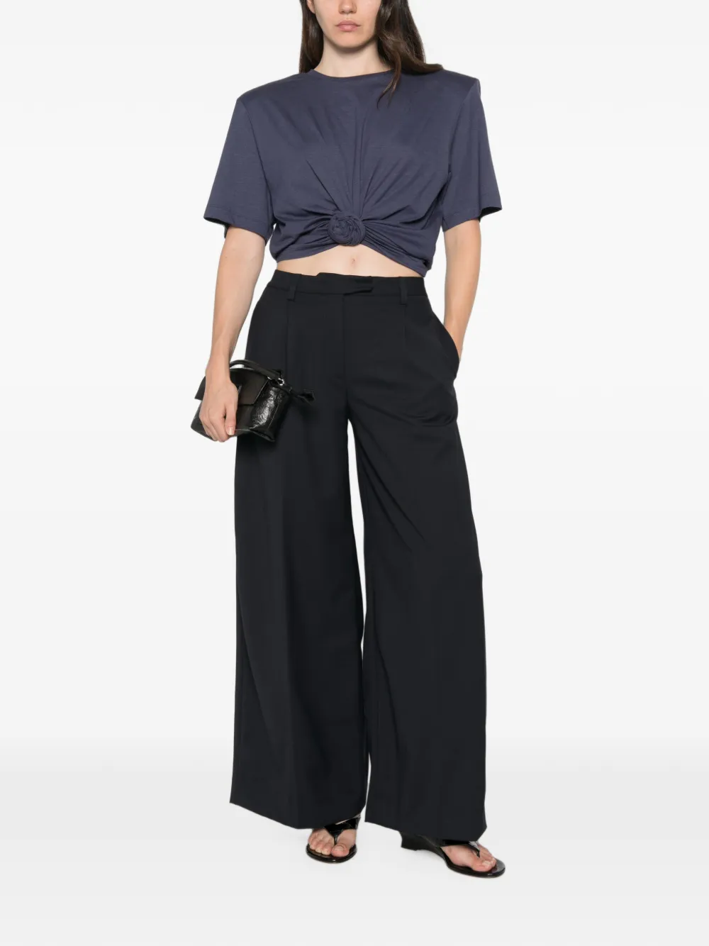 Magda Butrym T-shirt met geknoopt detail en gewatteerde schouders Blauw