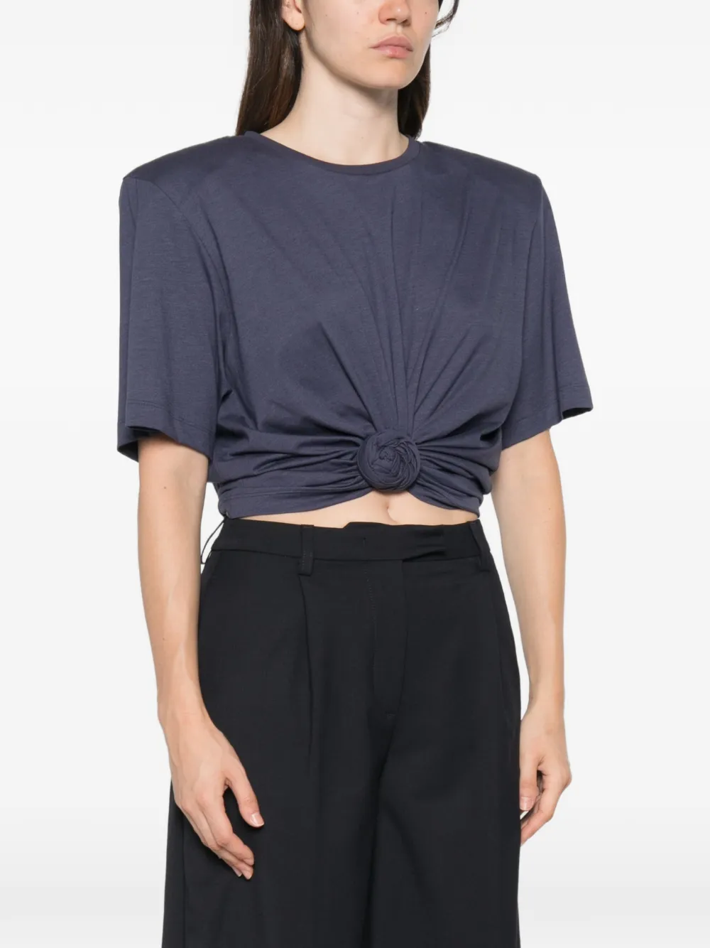 Magda Butrym T-shirt met geknoopt detail en gewatteerde schouders Blauw
