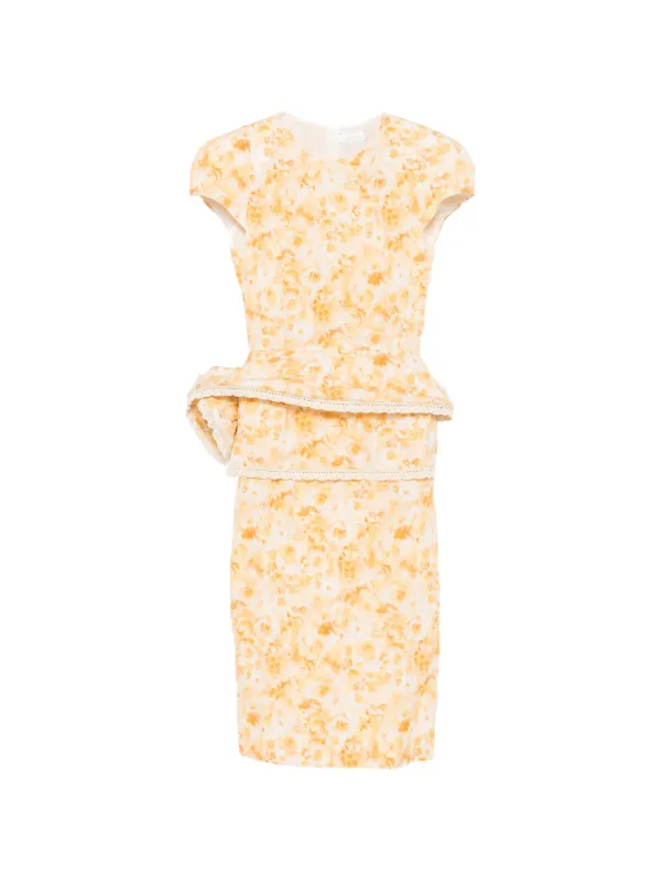 Magda Butrym Floral-print Peplum Midi Dress in Neutrals