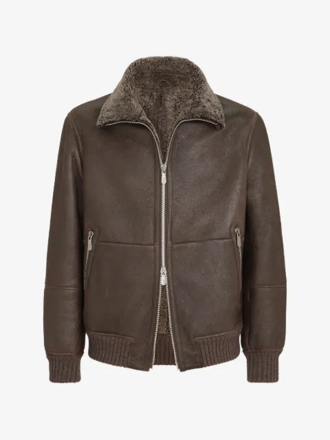 Brunello Cucinelli Vintage-effect shearling bomber jacket