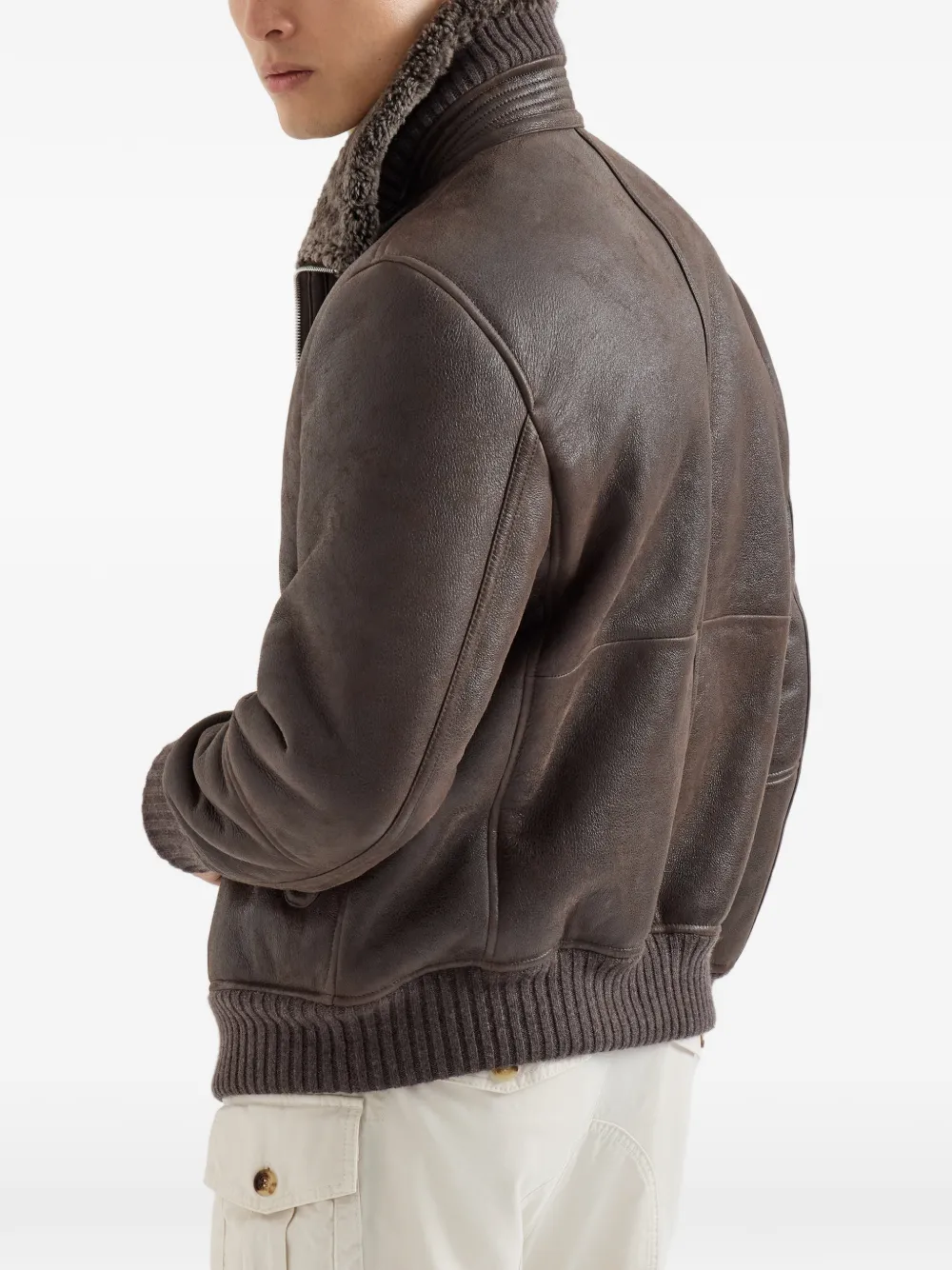 Brunello Cucinelli Lammy bomberjack met vintage-effect Bruin