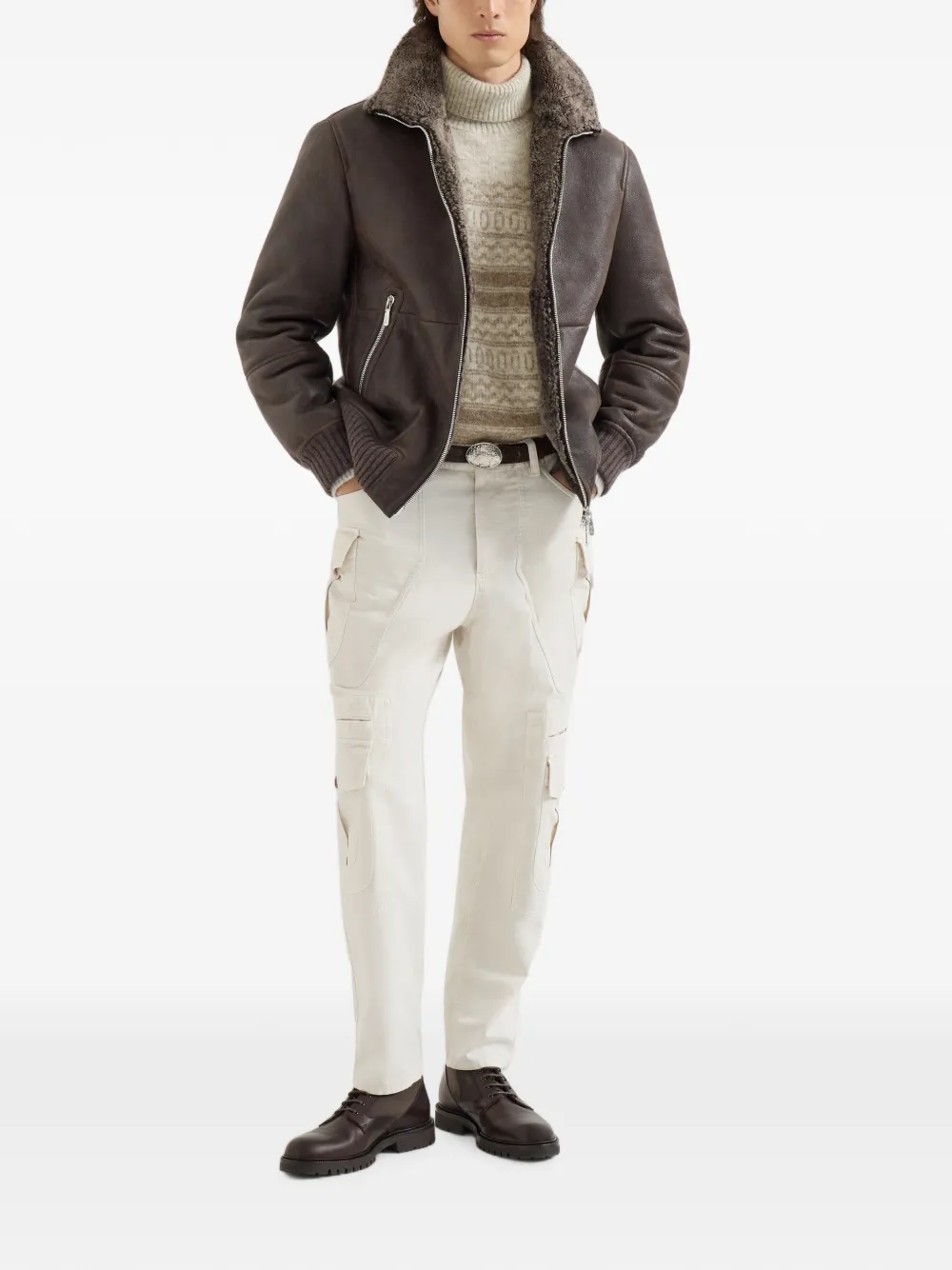 Brunello Cucinelli Lammy bomberjack met vintage-effect Bruin
