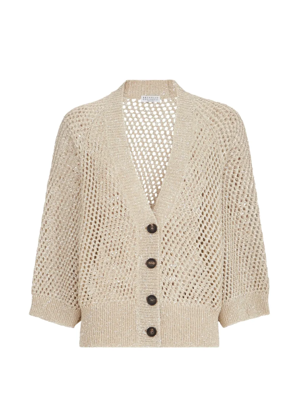 Brunello Cucinelli dazzling texture net cardigan in hemp - Toni neutri