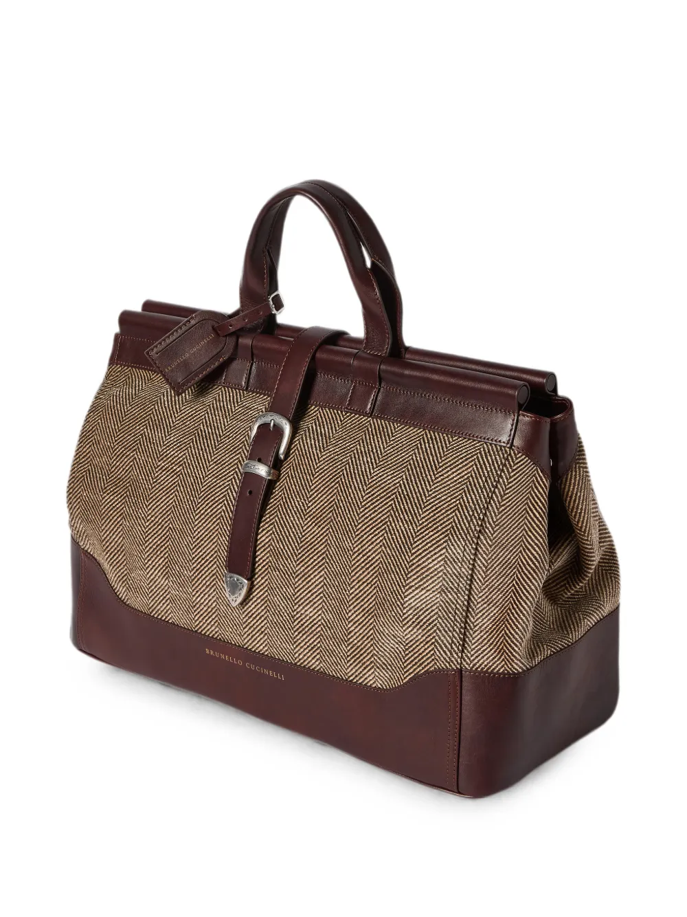 Brunello Cucinelli Techno gewatteerde kalfsleren tas met chevron-effect Bruin