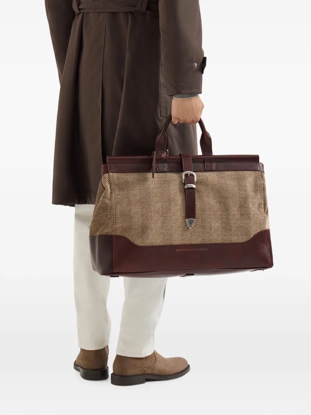 Brunello Cucinelli Techno gewatteerde kalfsleren tas met chevron-effect Bruin