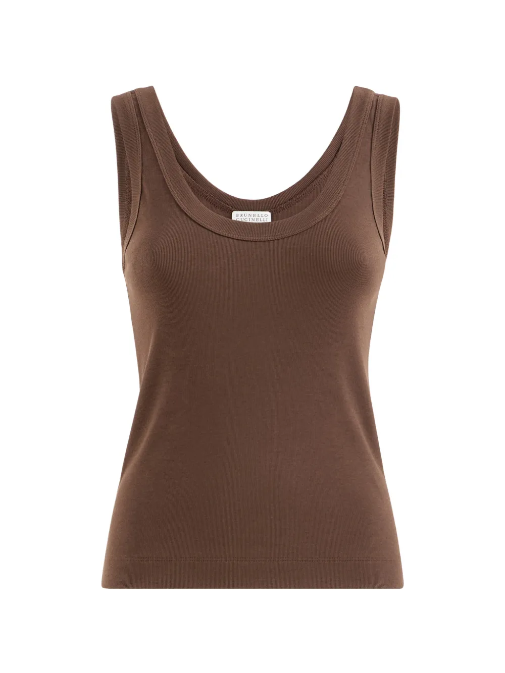Brunello Cucinelli stretch-cotton ribbed-jersey top with Monili - Marrone