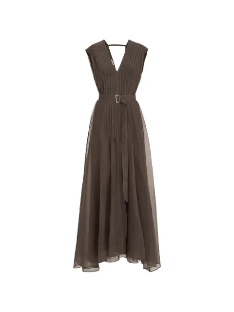 Brunello Cucinelli vestido de seda crujiente con detalle plisado y correa