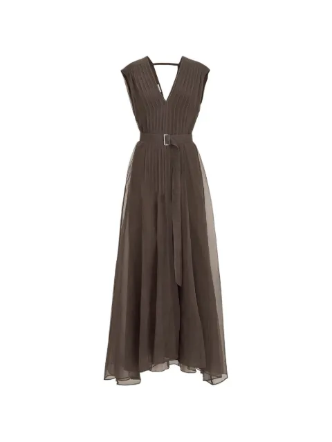 Brunello Cucinelli vestido de seda crujiente con detalle plisado y correa