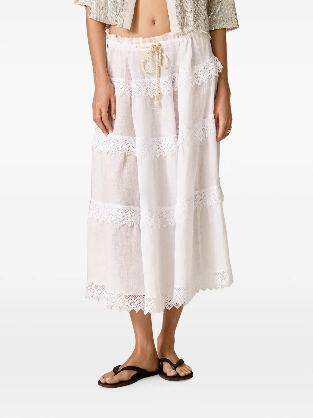 Pnk Lace-trim Midi Skirt In White